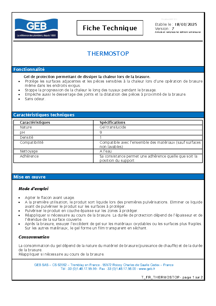 Fiche technique fournisseur