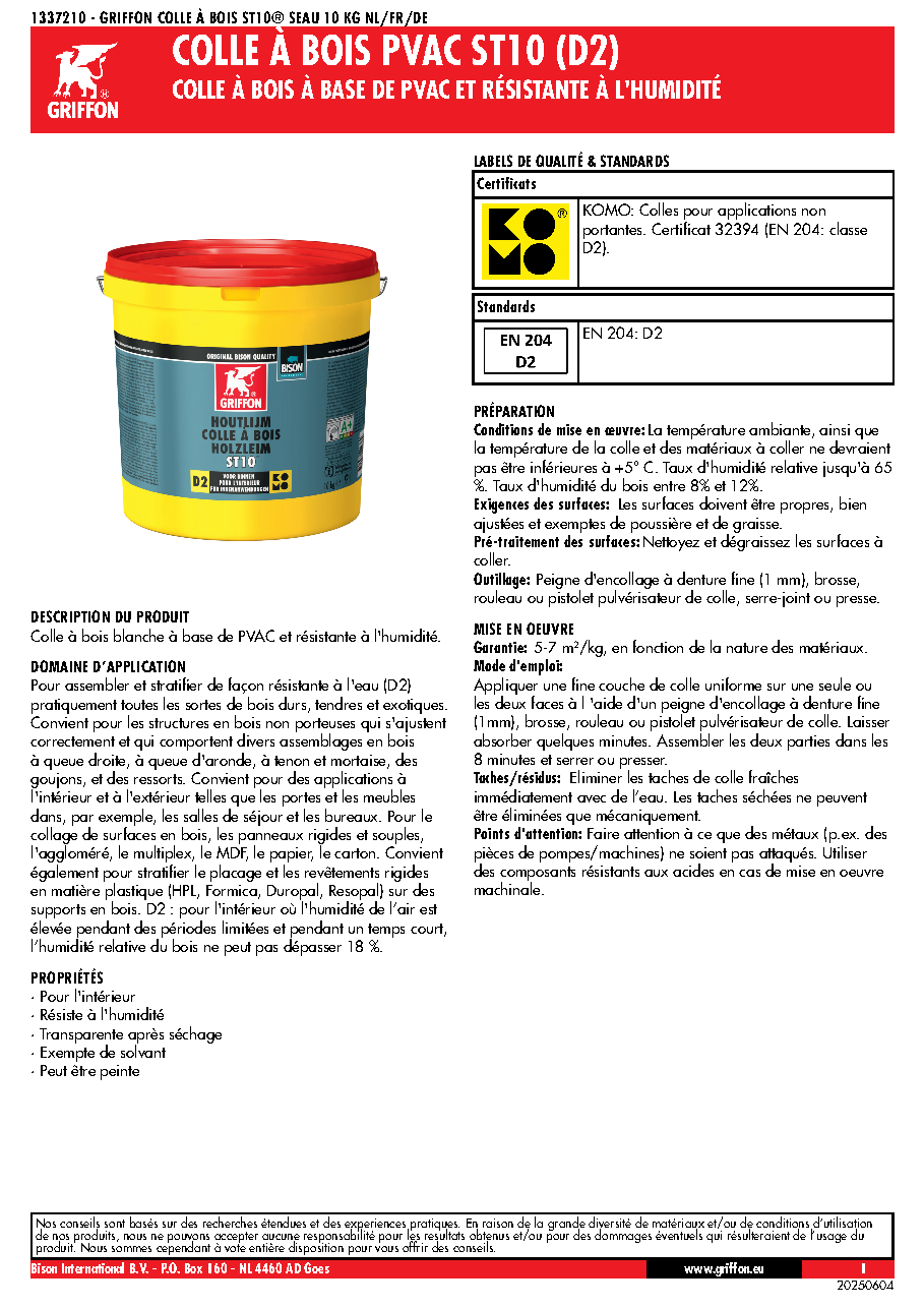 Fiche technique fournisseur