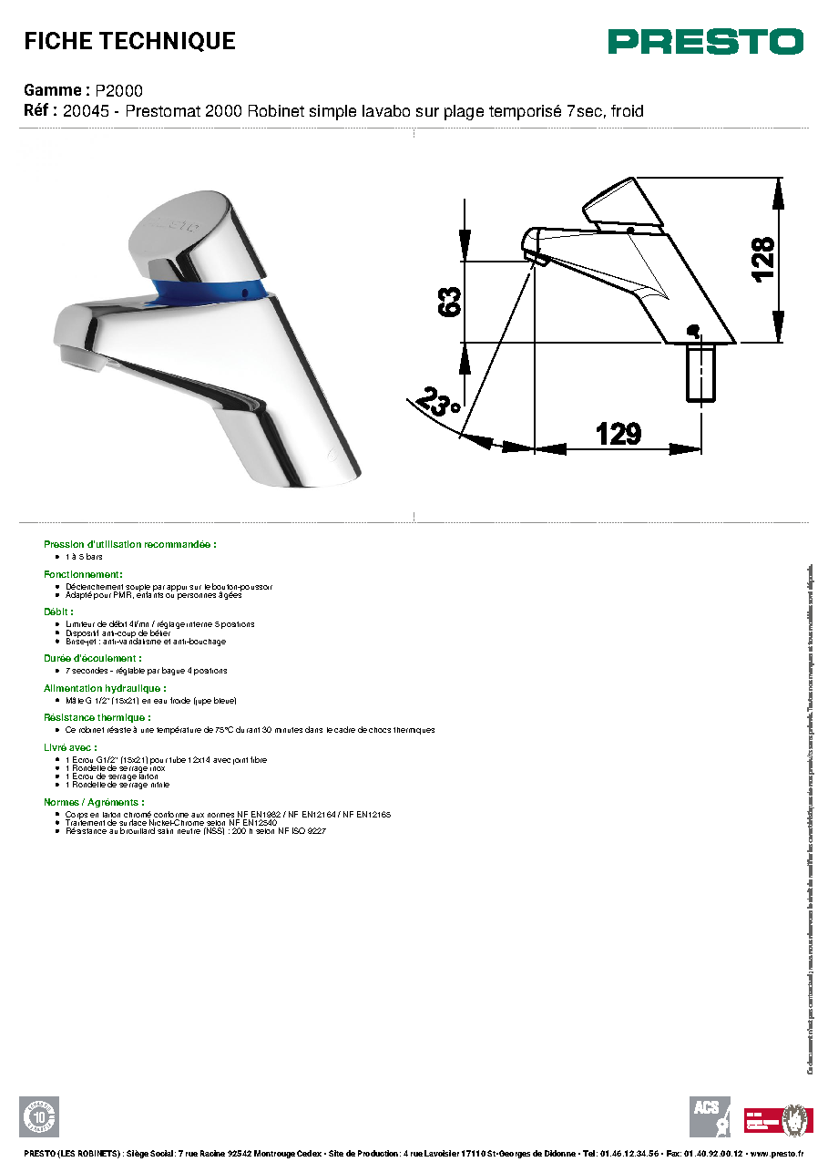 Fiche technique fournisseur