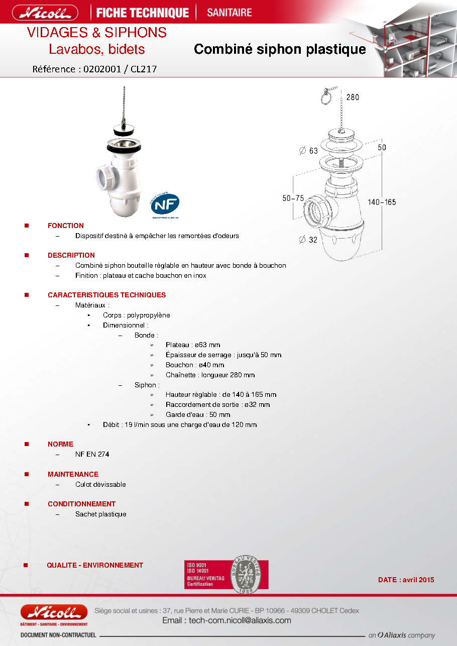 Fiche technique fournisseur