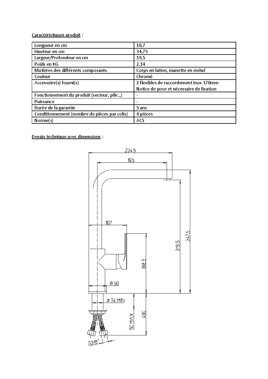 Fiche technique fournisseur