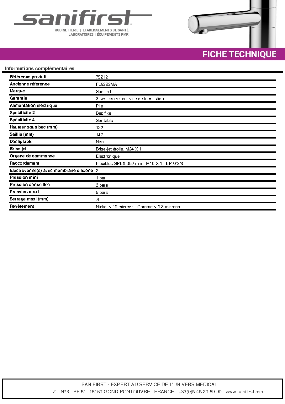 Fiche technique fournisseur