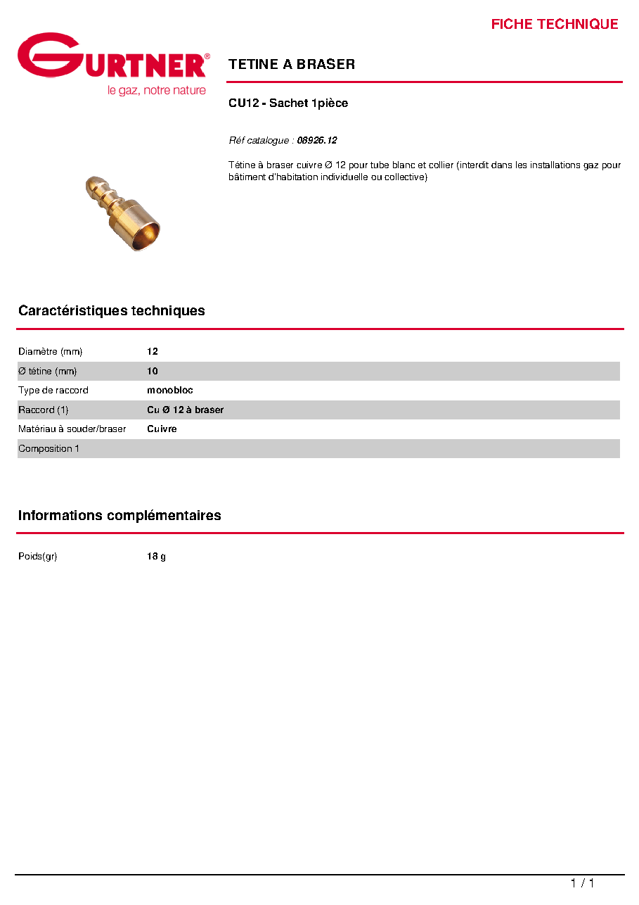 Fiche technique fournisseur