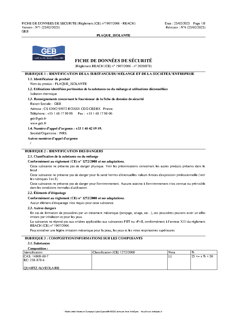 Fiche technique fournisseur