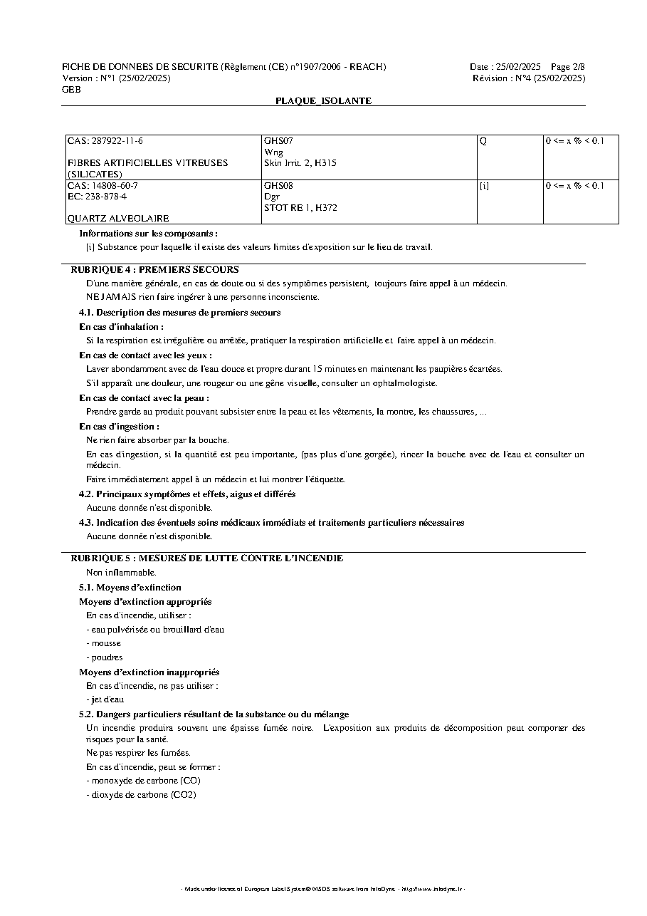 Fiche technique fournisseur