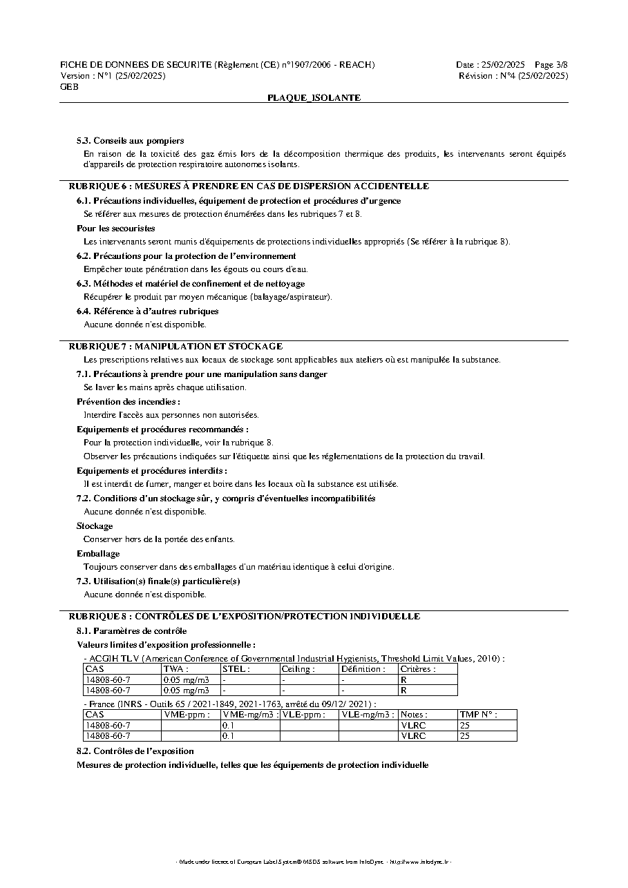 Fiche technique fournisseur