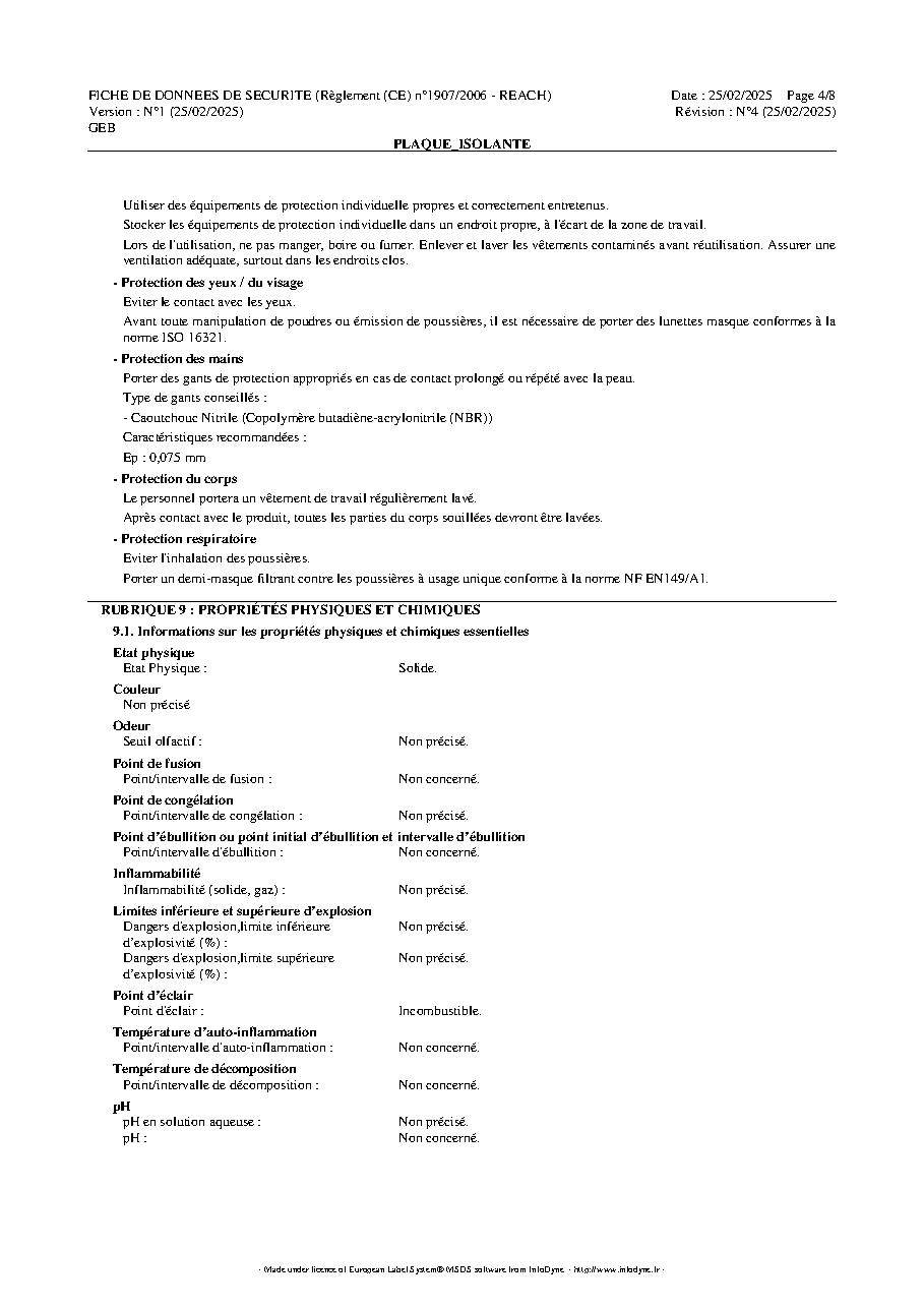 Fiche technique fournisseur