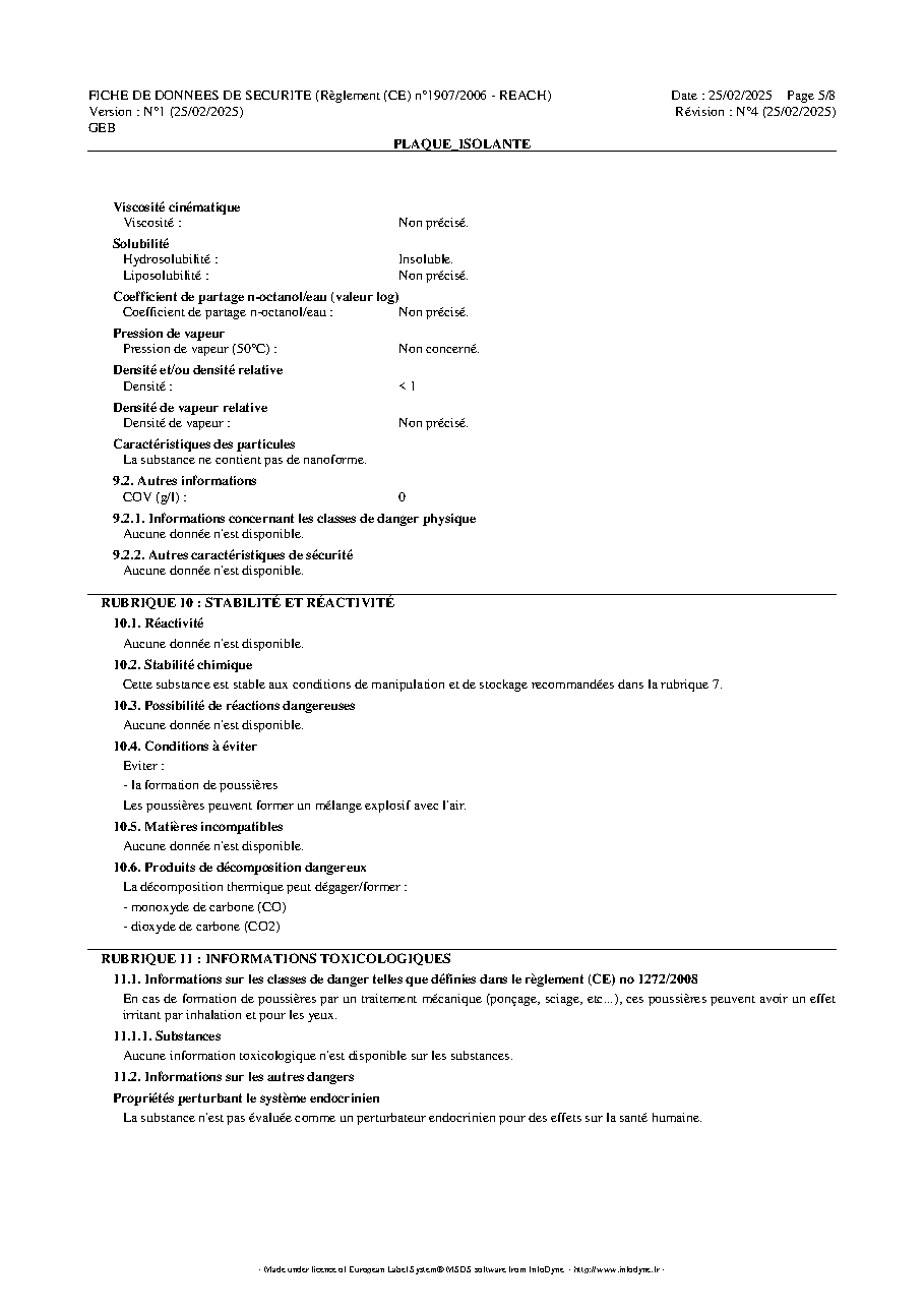 Fiche technique fournisseur