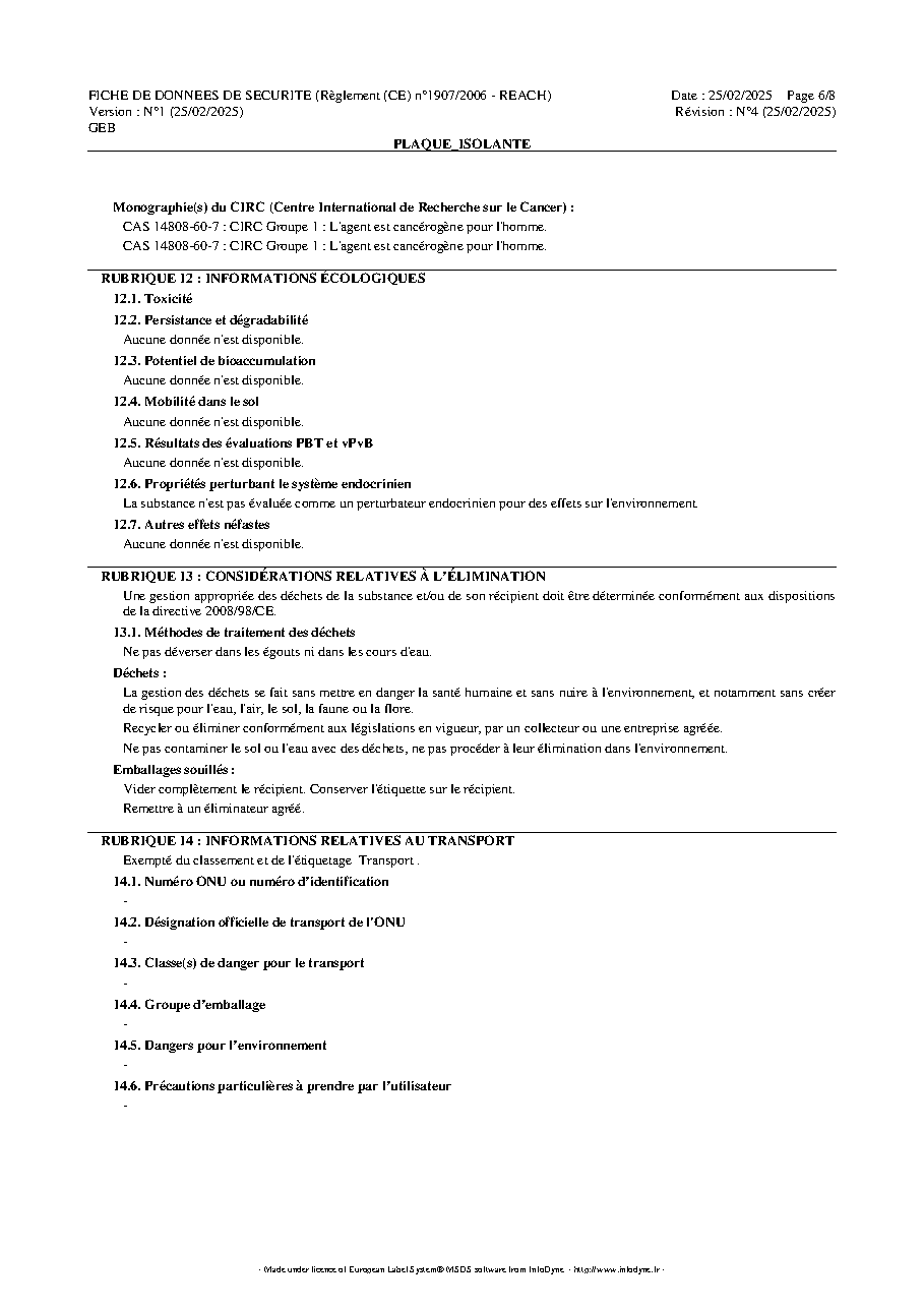 Fiche technique fournisseur