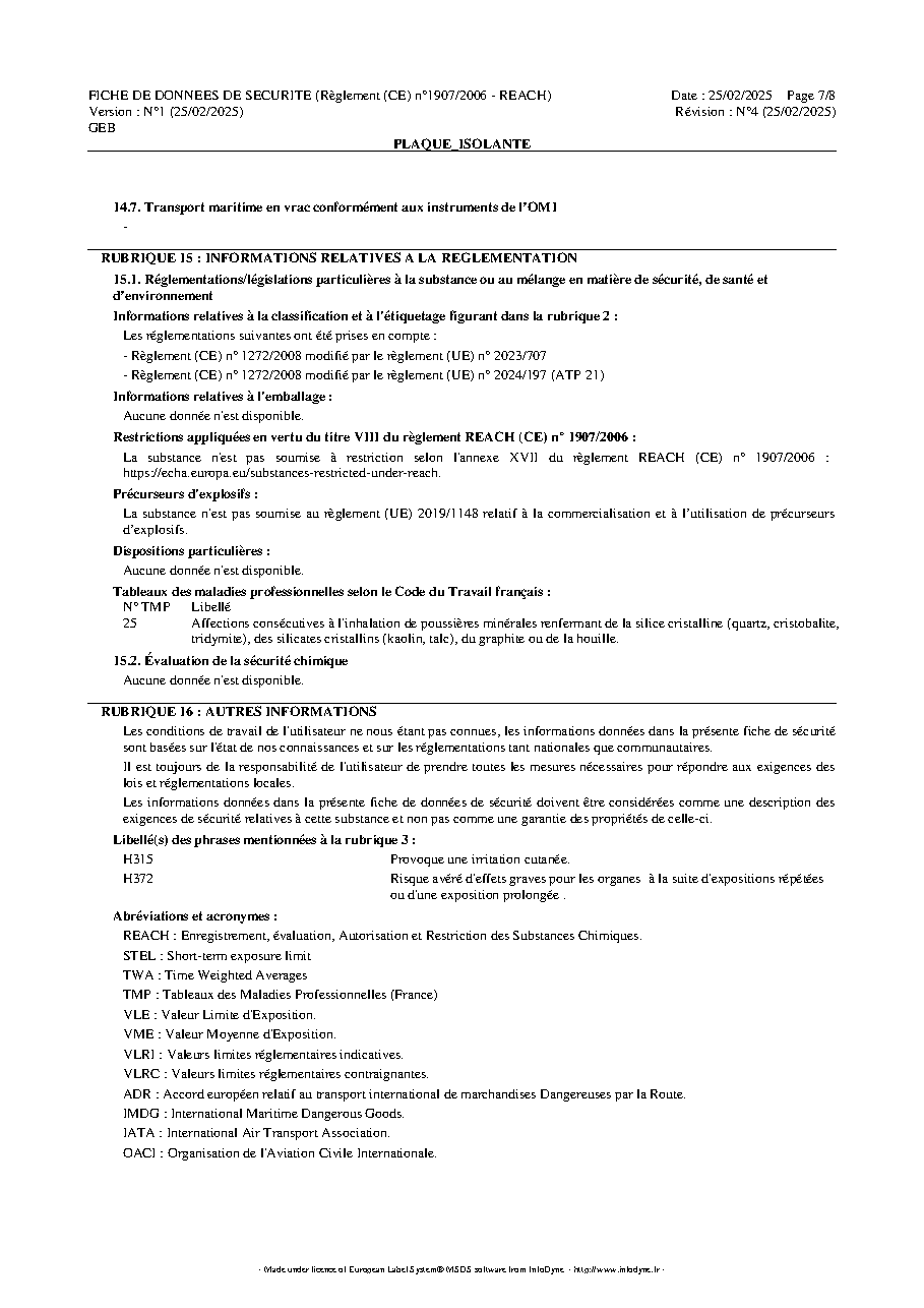 Fiche technique fournisseur