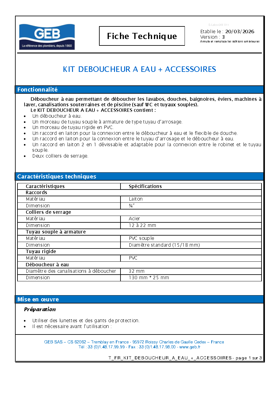 Fiche technique fournisseur