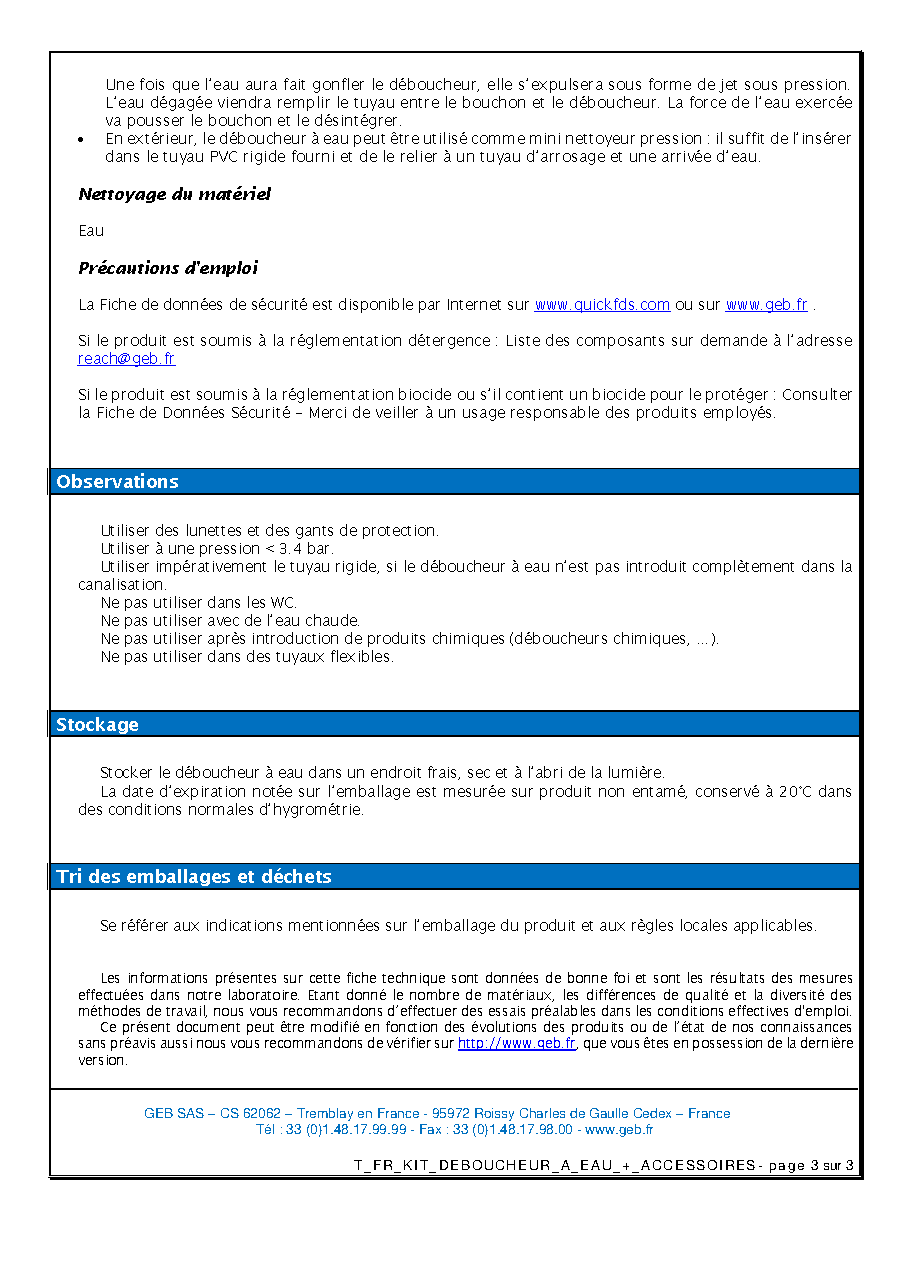 Fiche technique fournisseur