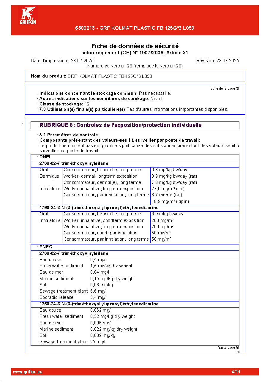 Fiche technique fournisseur