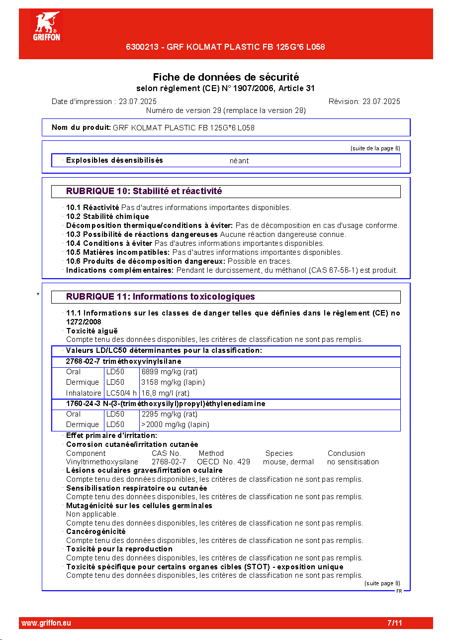 Fiche technique fournisseur