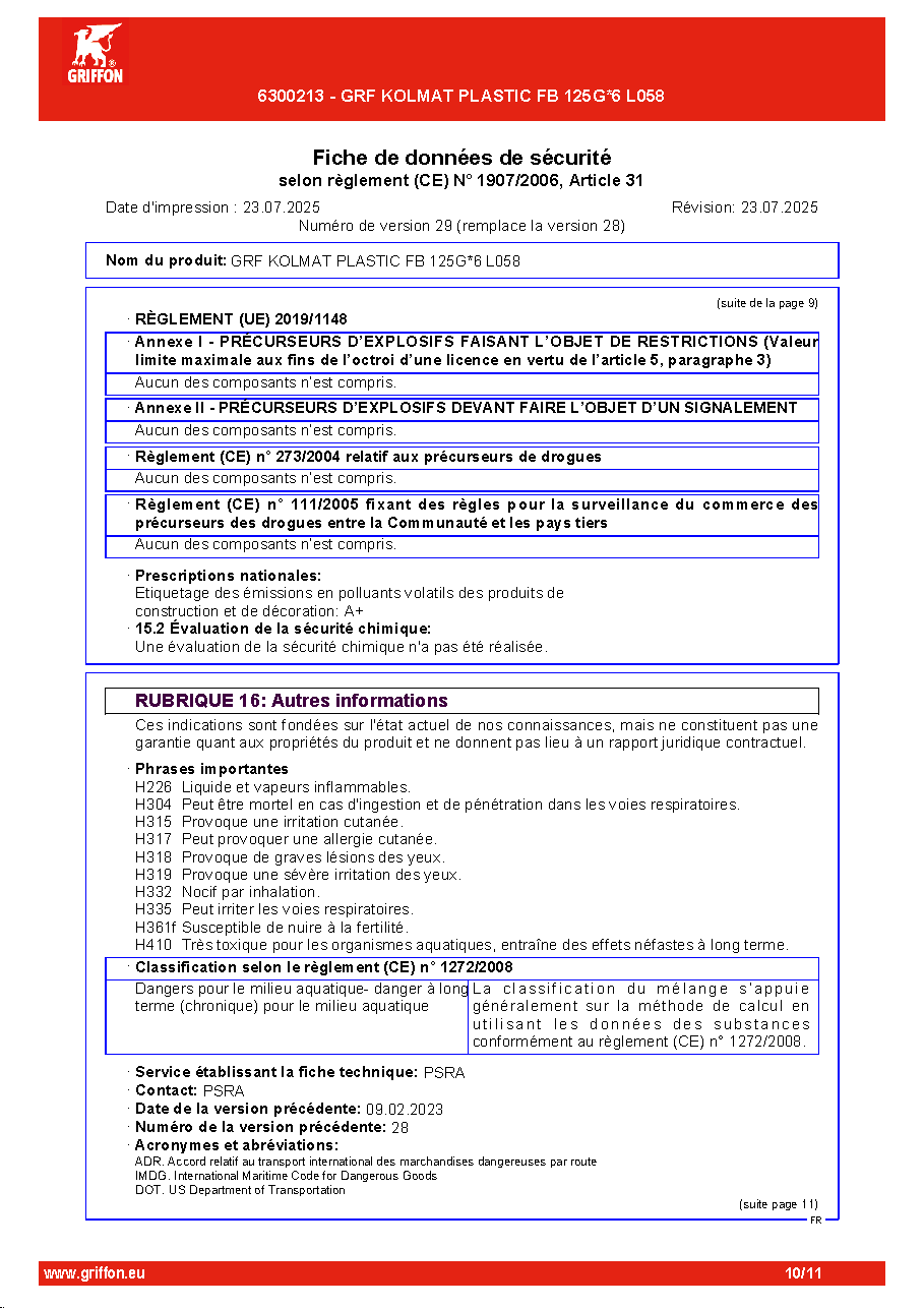 Fiche technique fournisseur
