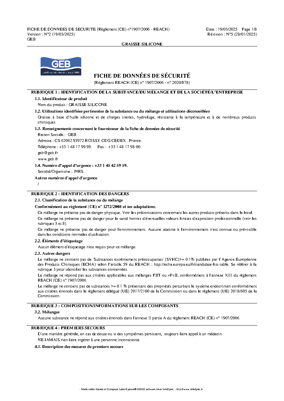 Fiche technique fournisseur