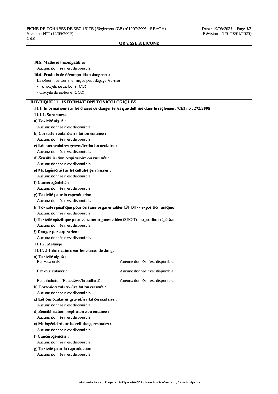 Fiche technique fournisseur