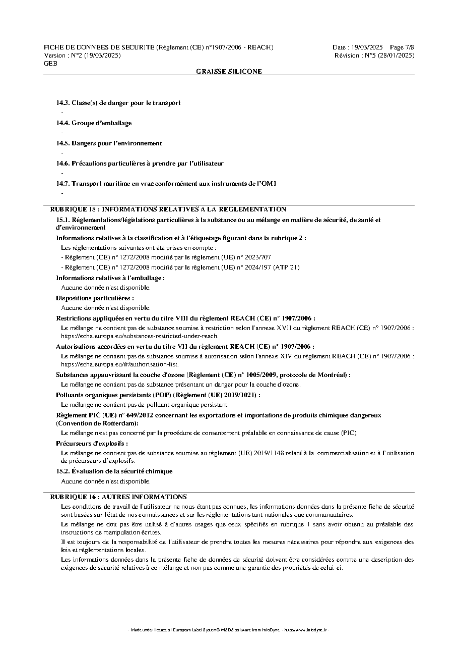 Fiche technique fournisseur