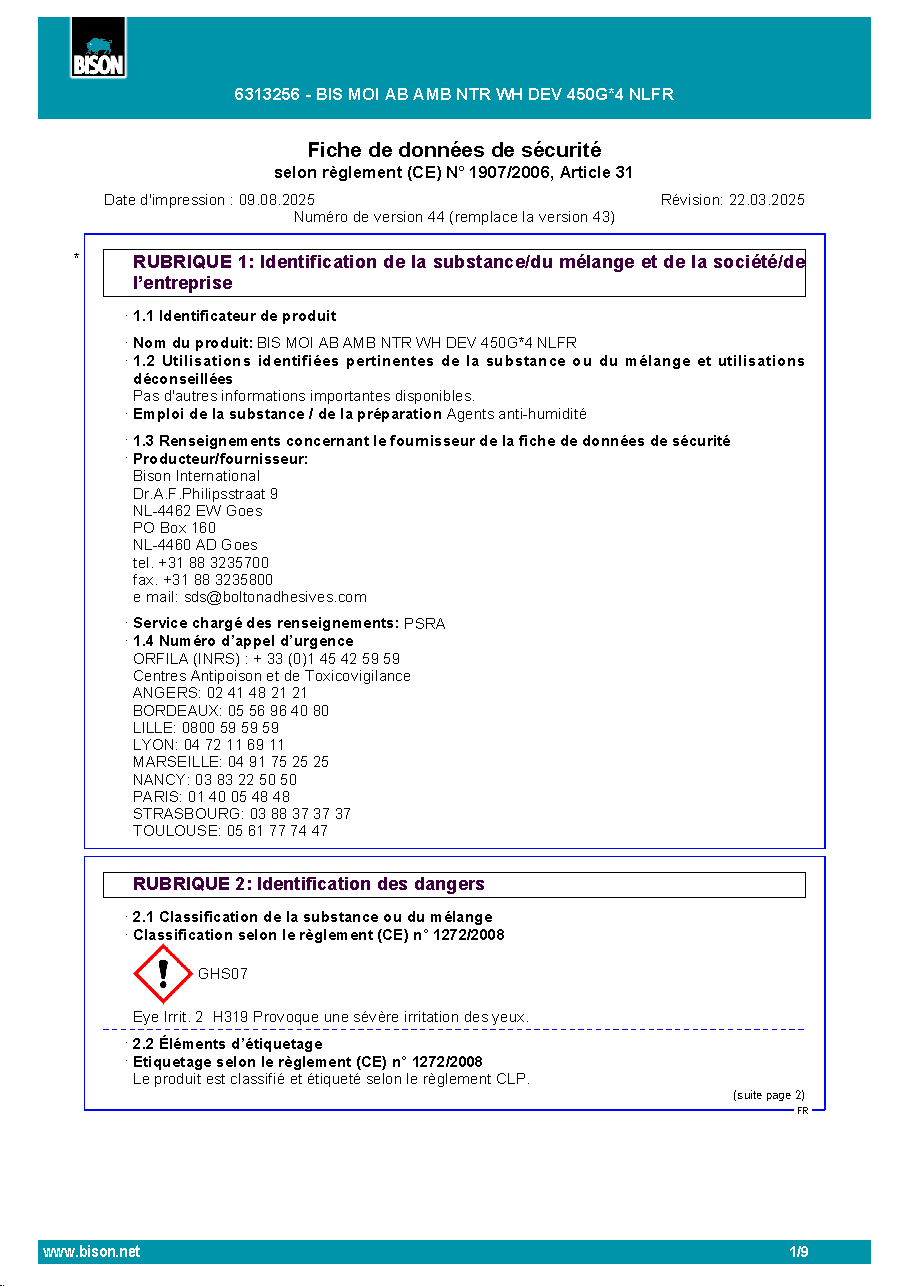 Fiche technique fournisseur