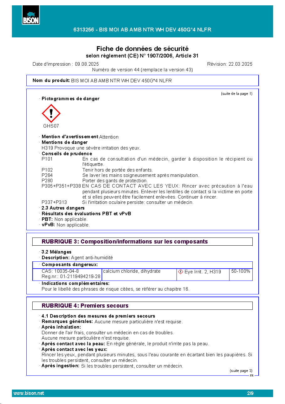 Fiche technique fournisseur