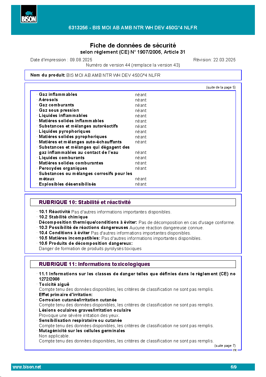 Fiche technique fournisseur