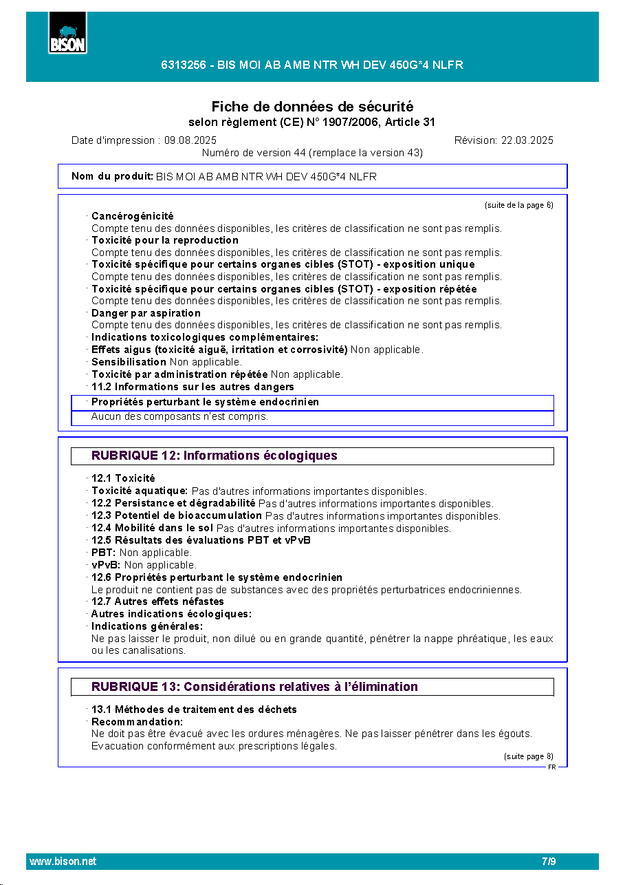 Fiche technique fournisseur