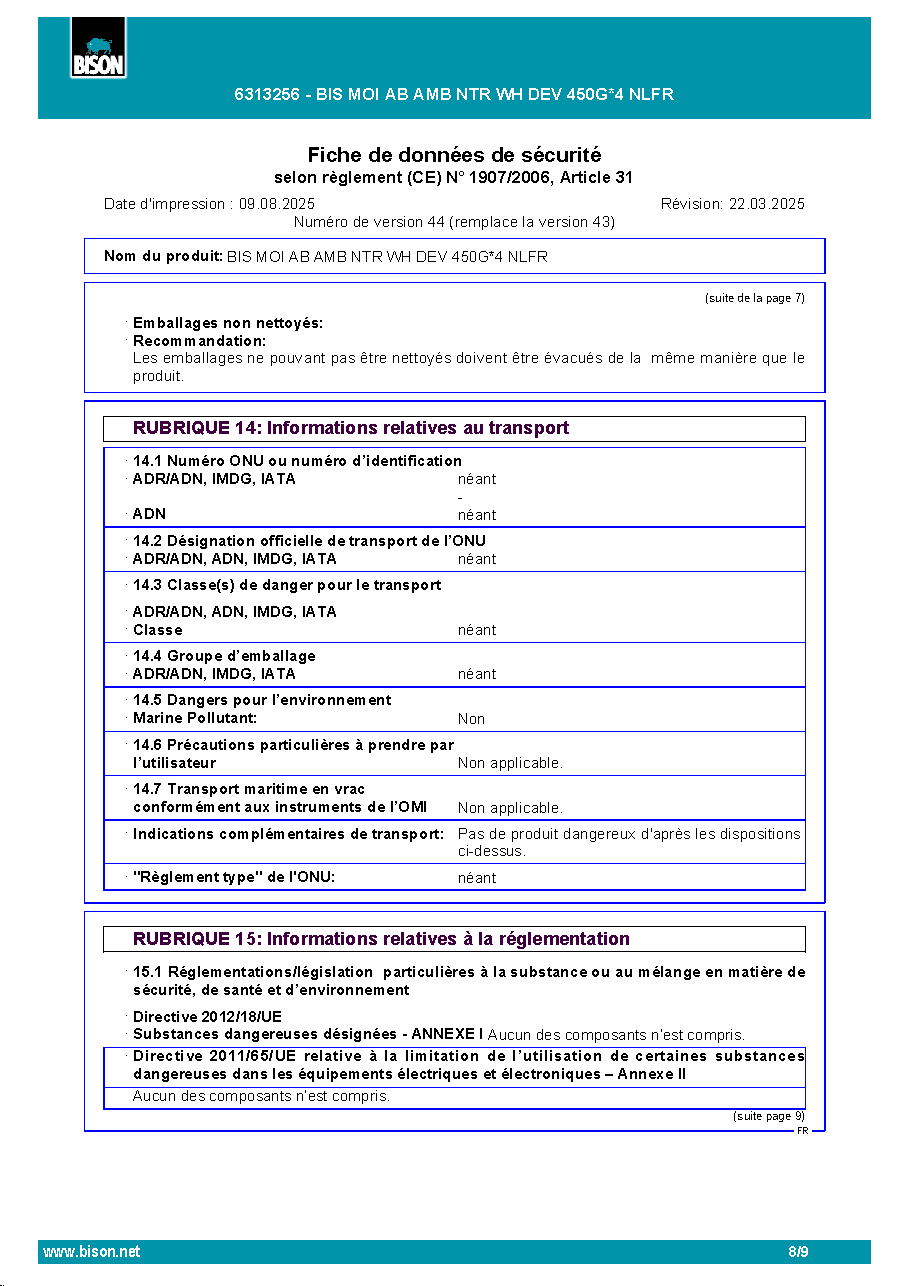 Fiche technique fournisseur
