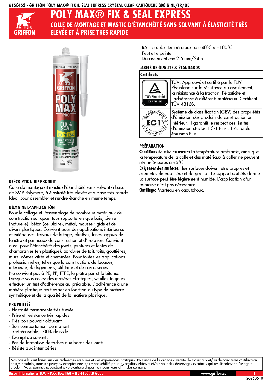 Fiche technique fournisseur