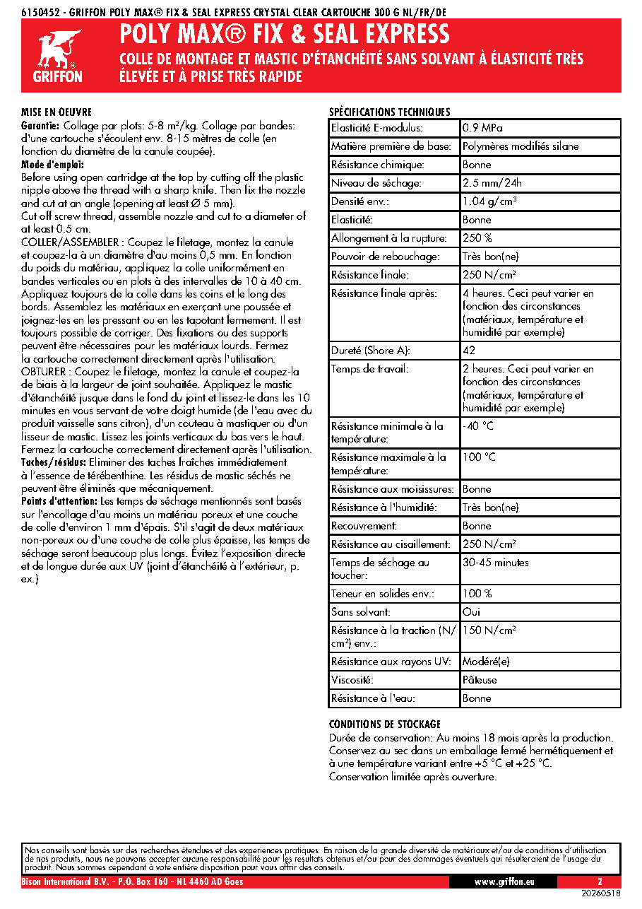 Fiche technique fournisseur
