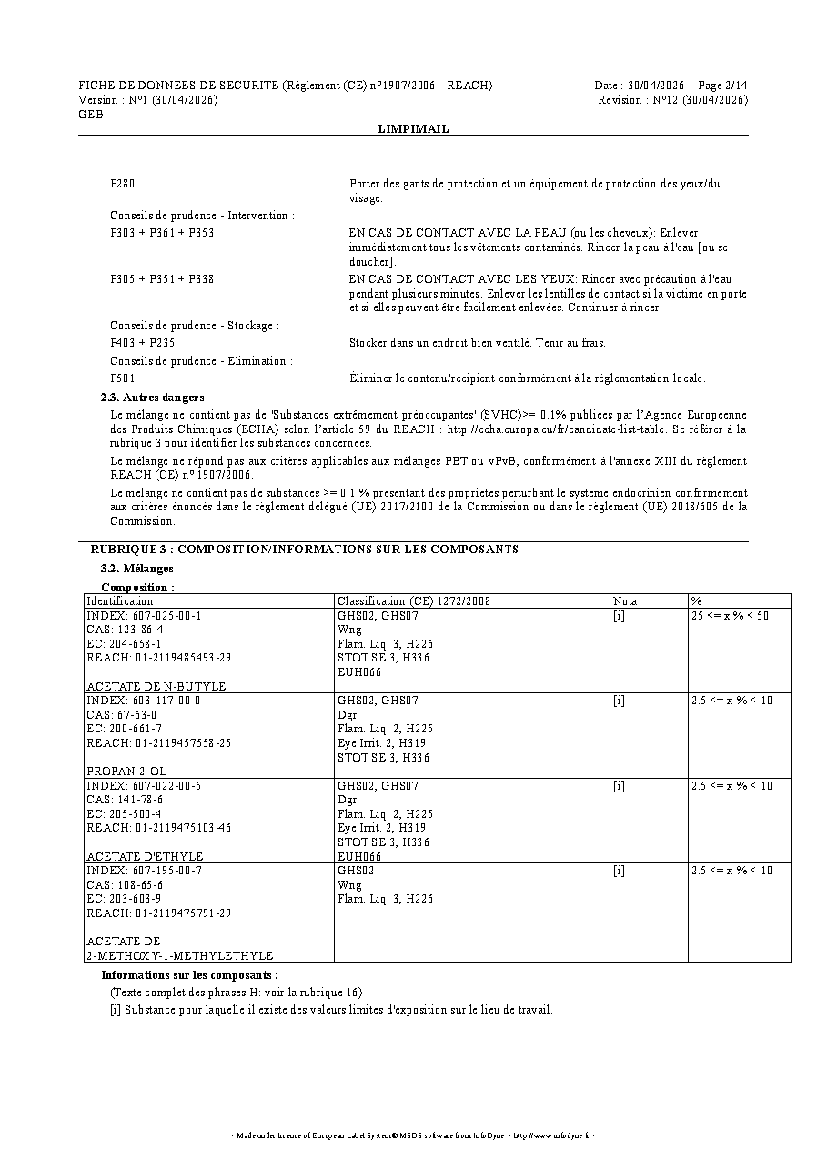 Fiche technique fournisseur