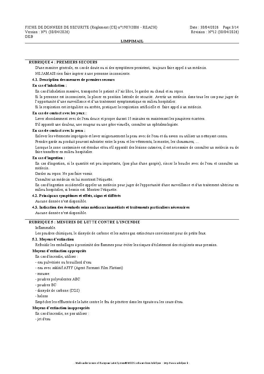 Fiche technique fournisseur