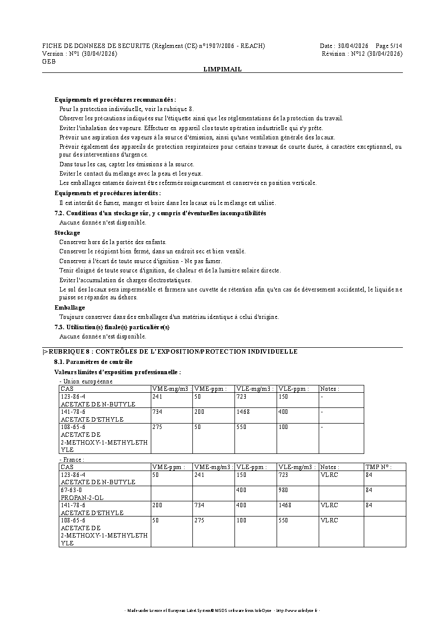 Fiche technique fournisseur