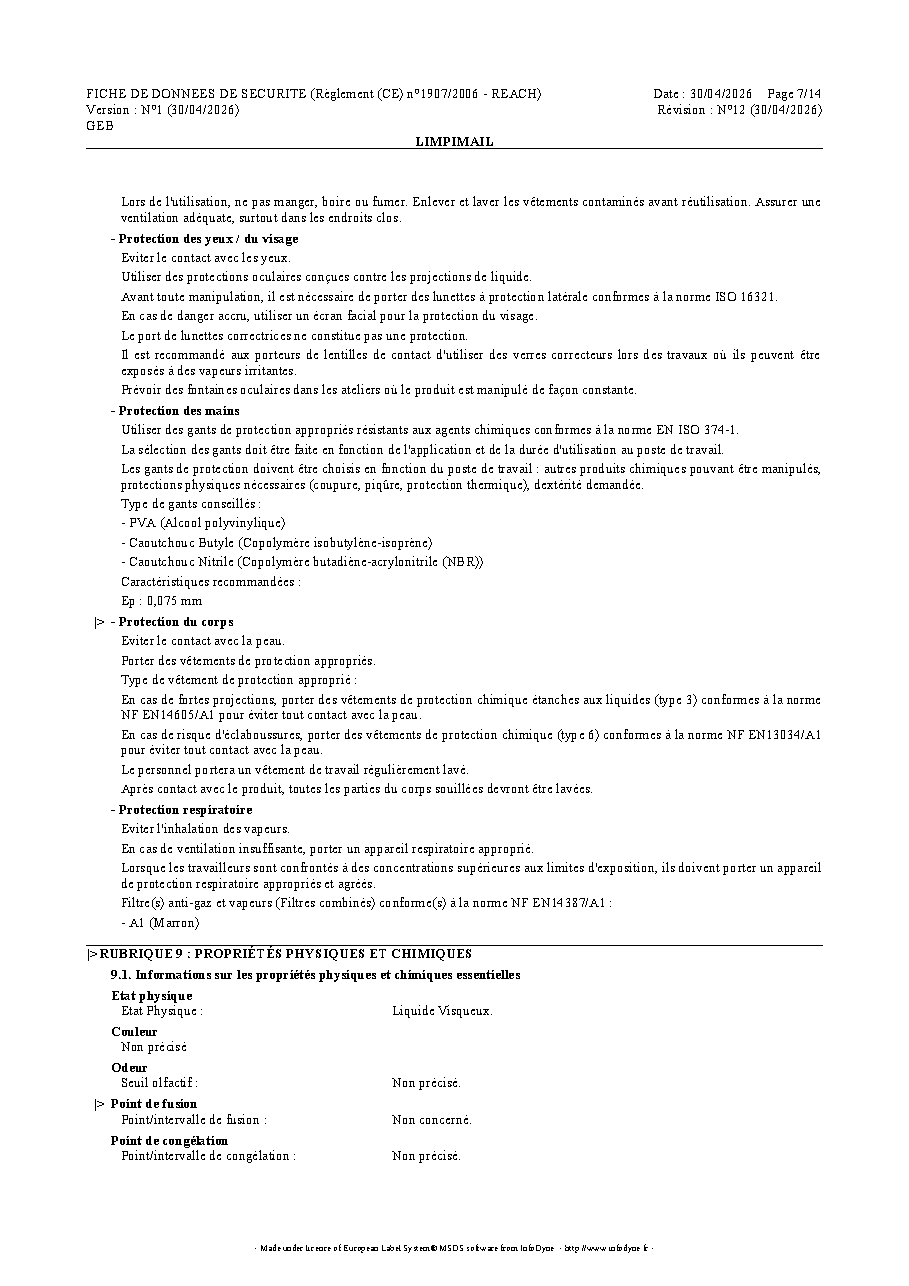 Fiche technique fournisseur