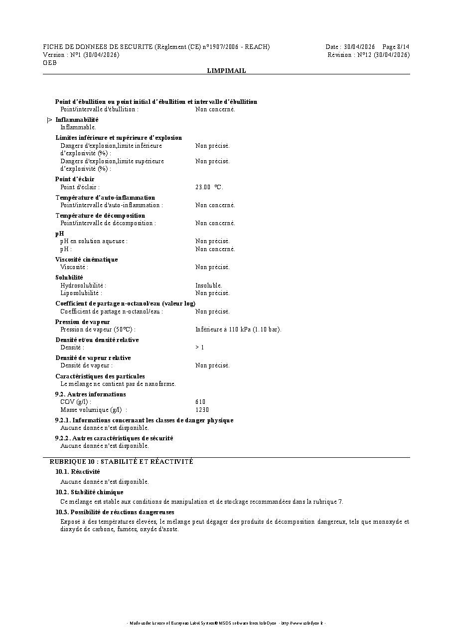 Fiche technique fournisseur
