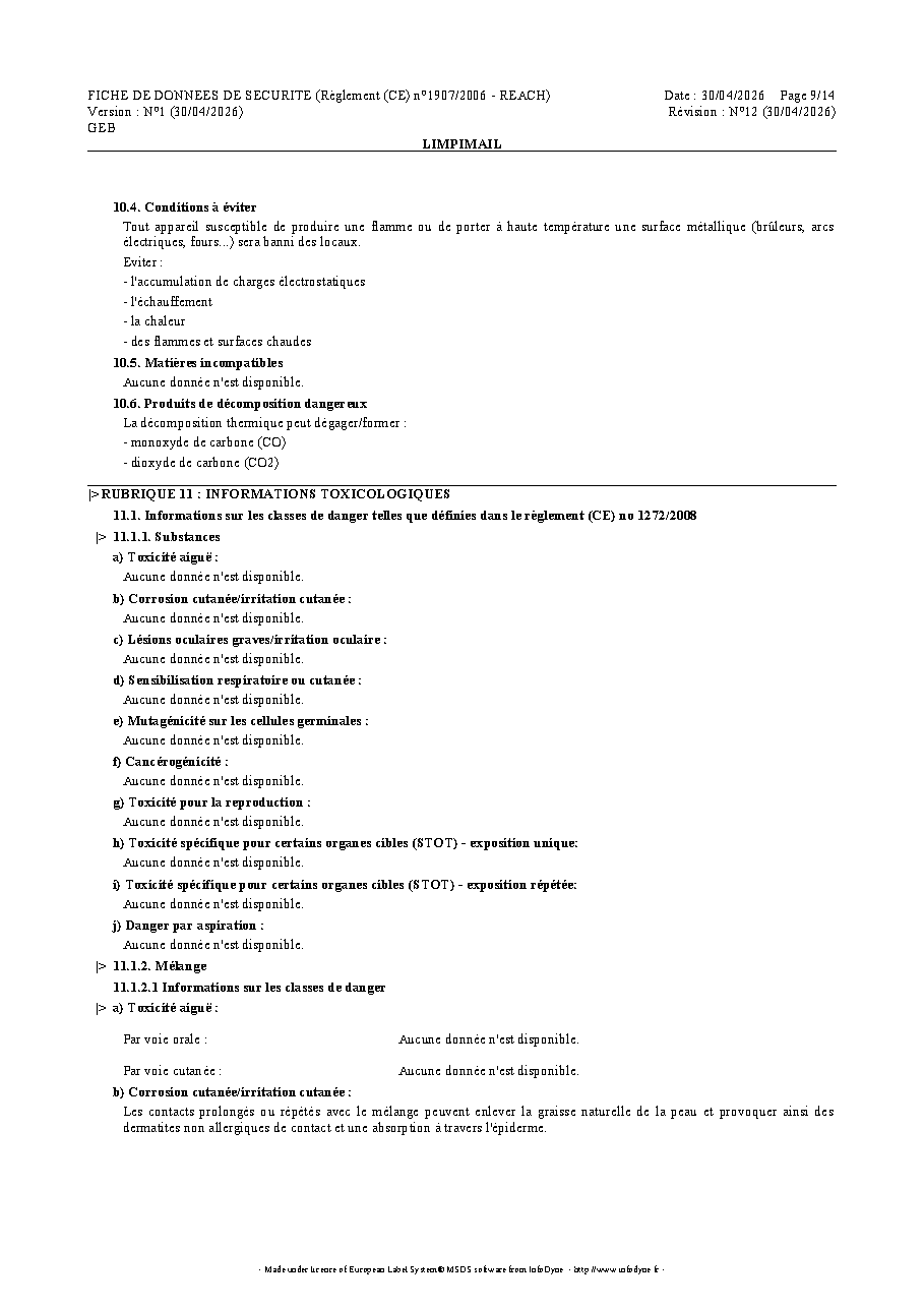 Fiche technique fournisseur