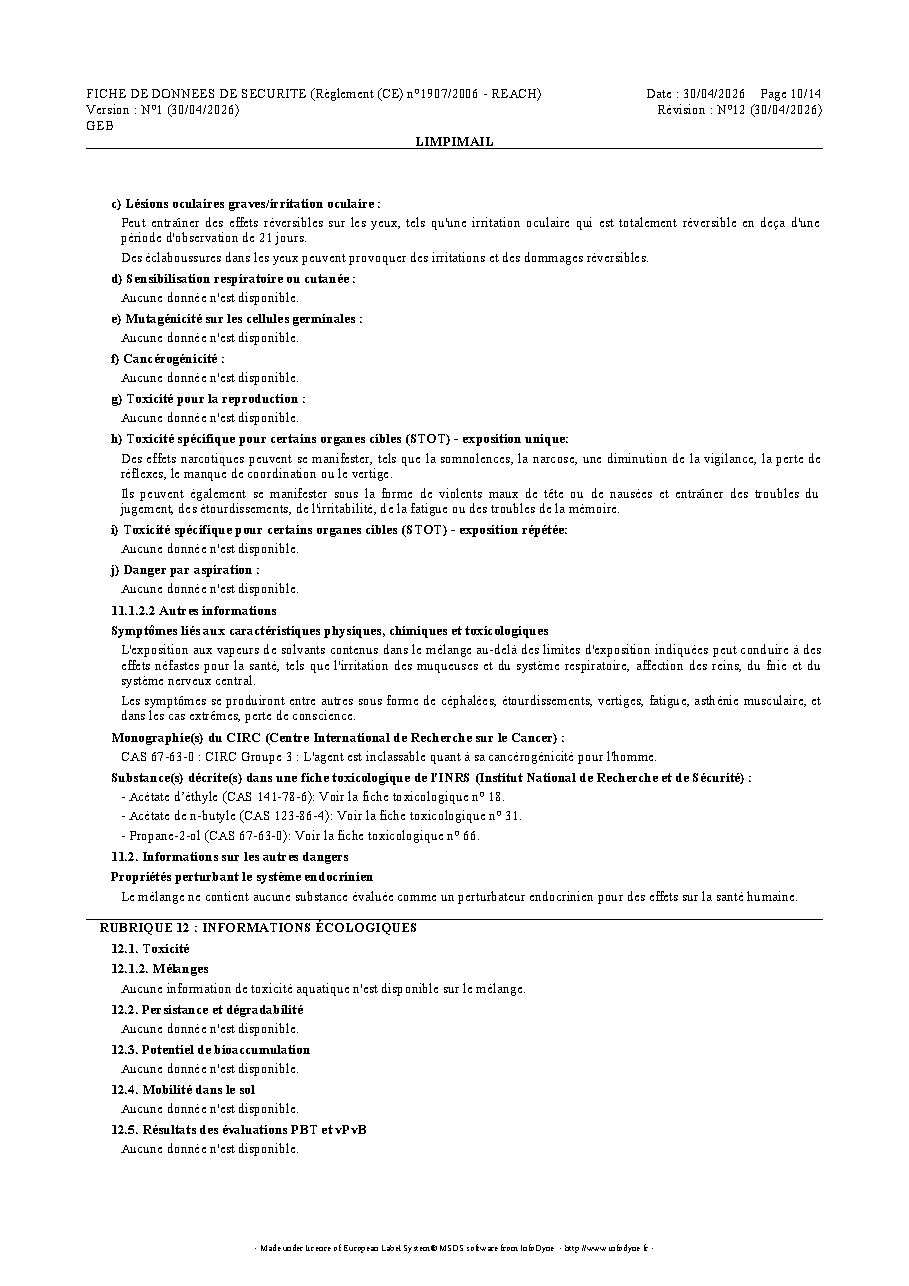 Fiche technique fournisseur
