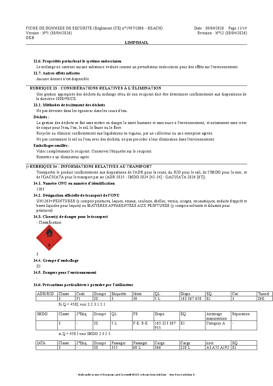 Fiche technique fournisseur