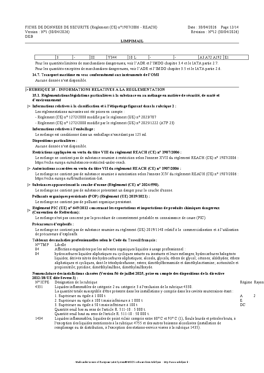 Fiche technique fournisseur