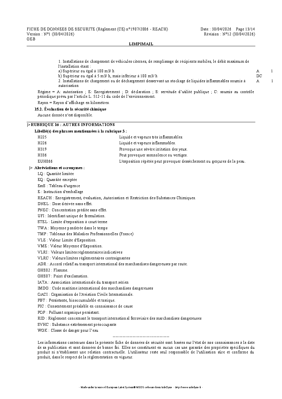 Fiche technique fournisseur