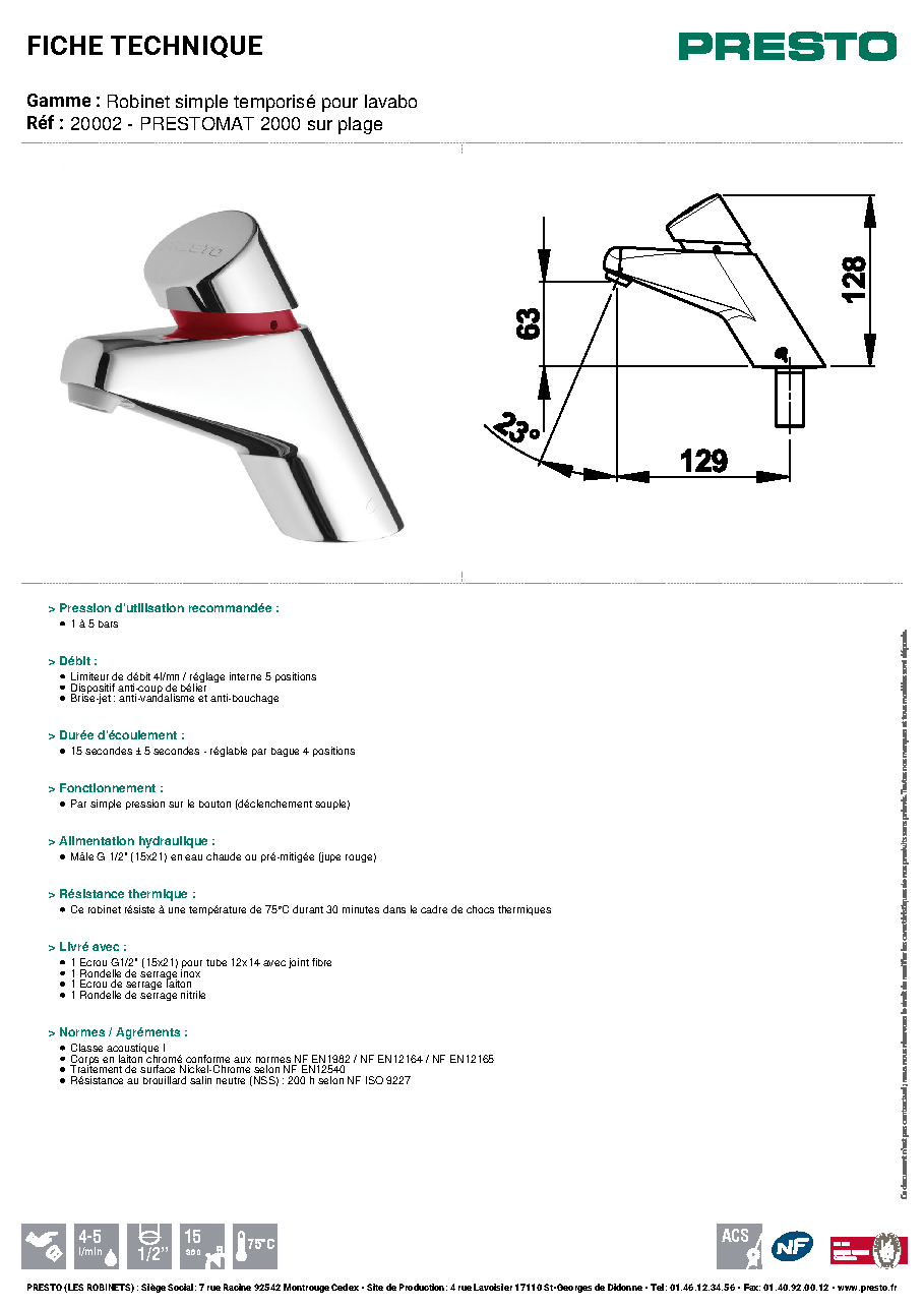 Fiche technique fournisseur