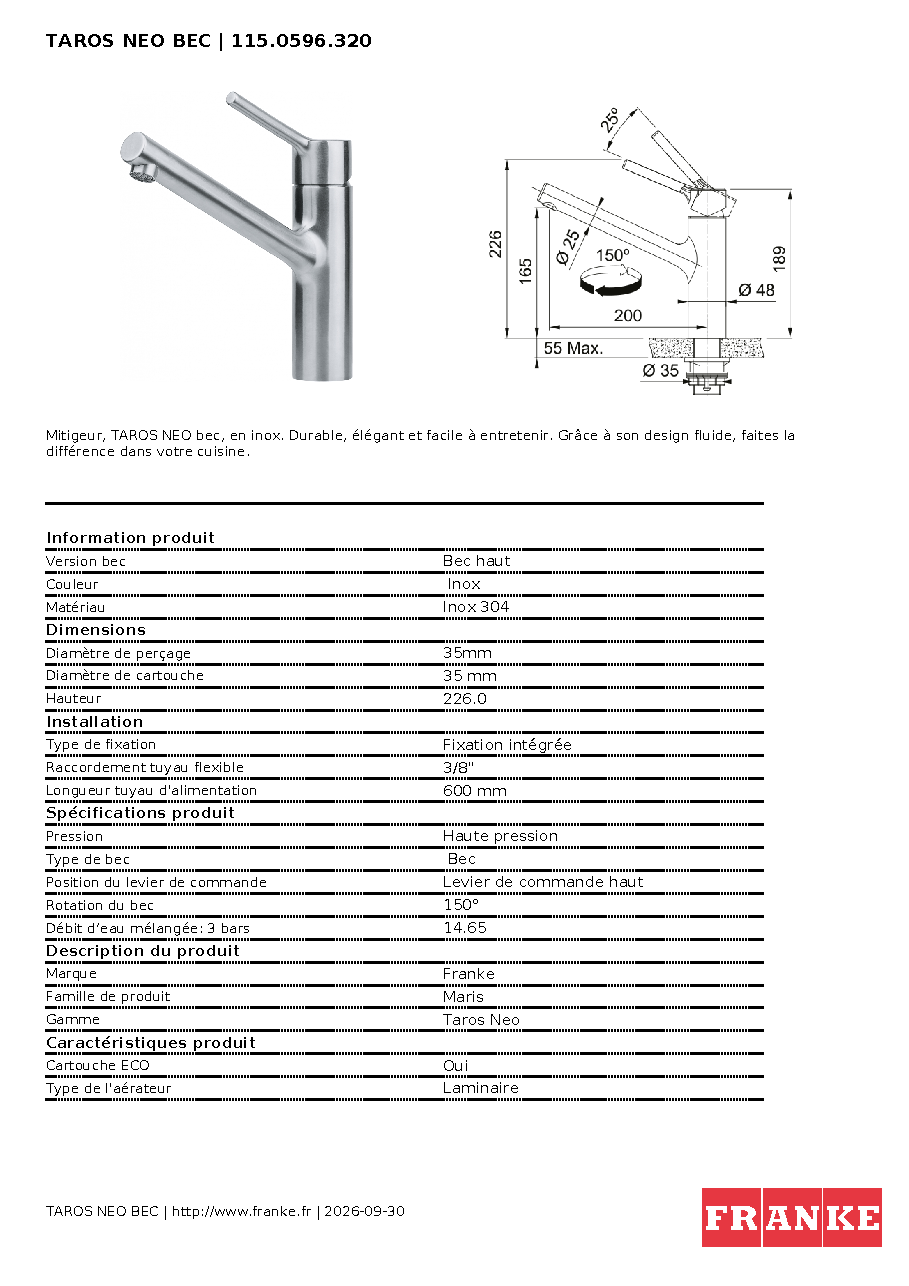 Fiche technique fournisseur