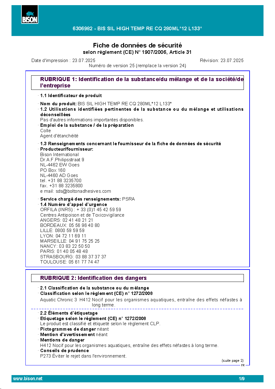 Fiche technique fournisseur