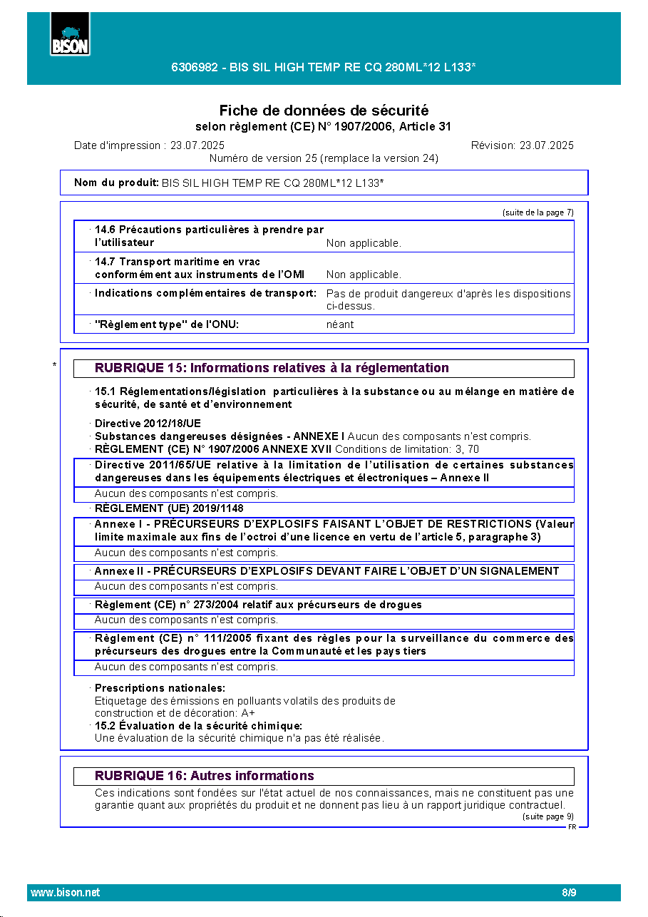Fiche technique fournisseur
