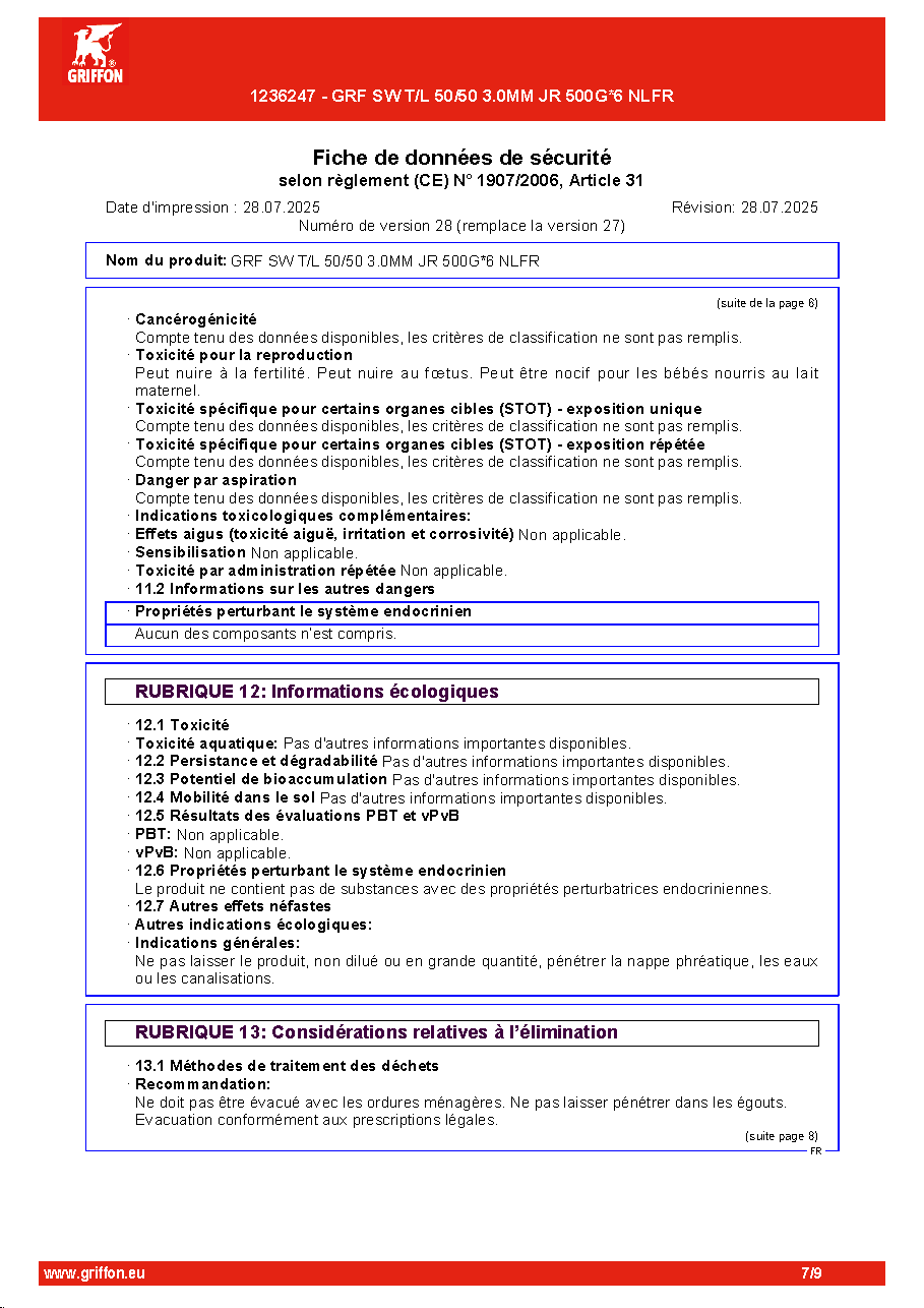 Fiche technique fournisseur