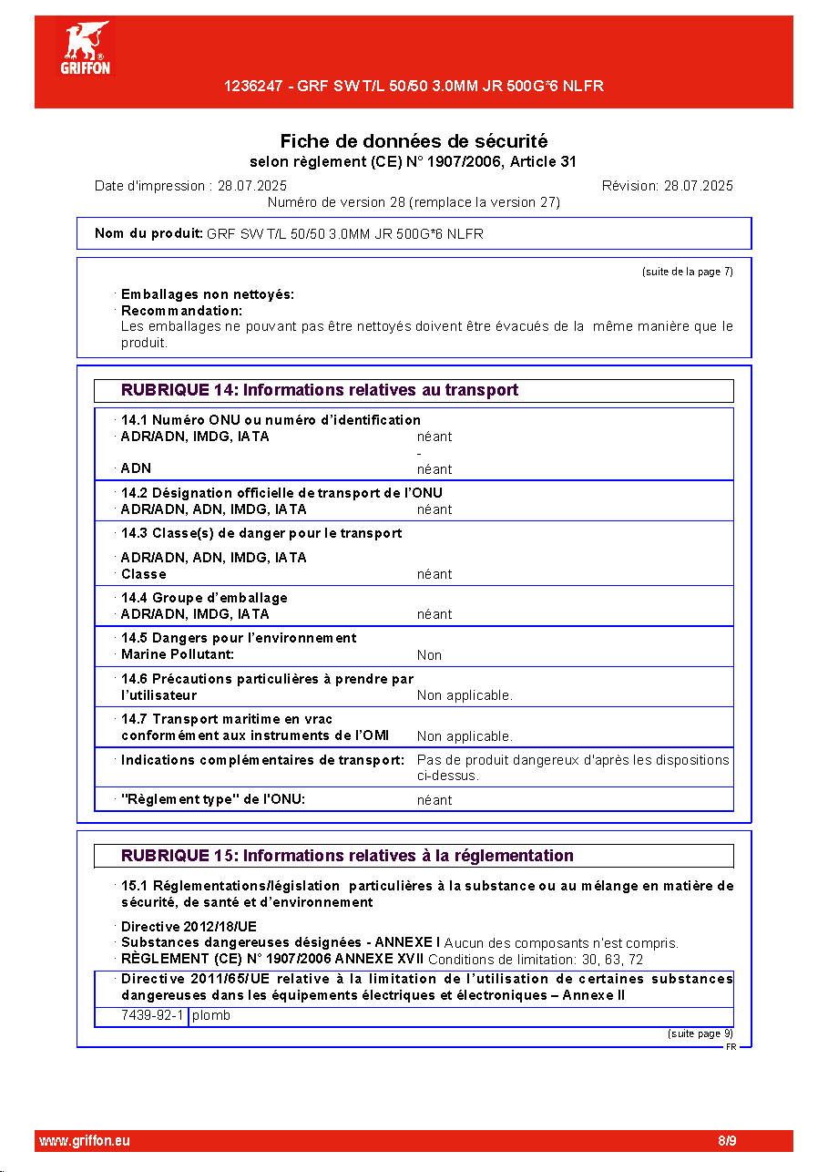 Fiche technique fournisseur