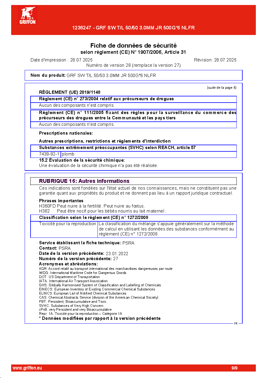Fiche technique fournisseur