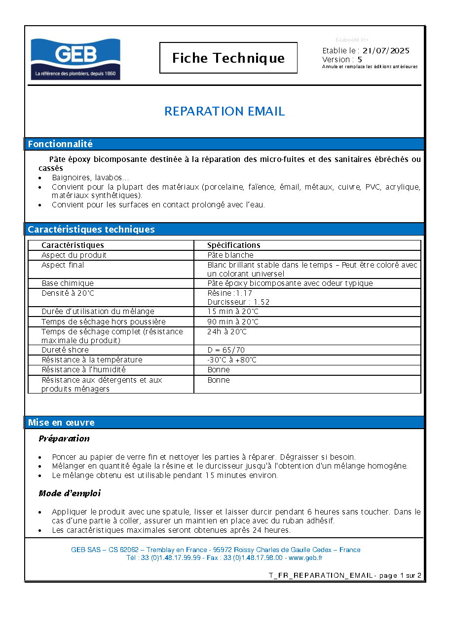 Fiche technique fournisseur