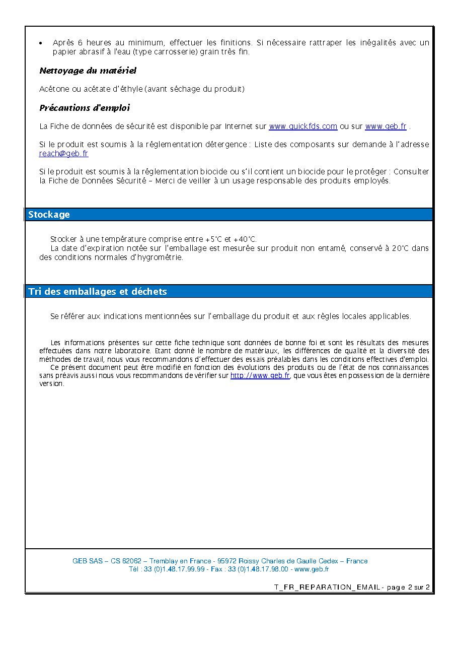 Fiche technique fournisseur