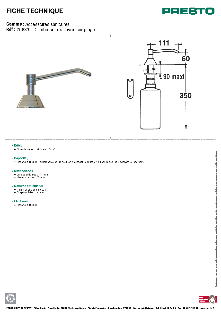 Fiche technique fournisseur