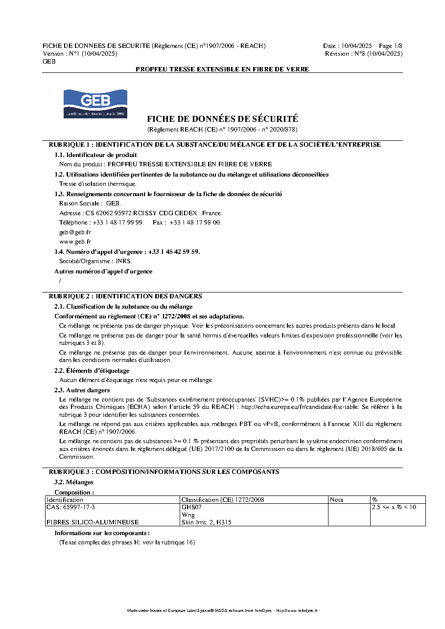 Fiche technique fournisseur
